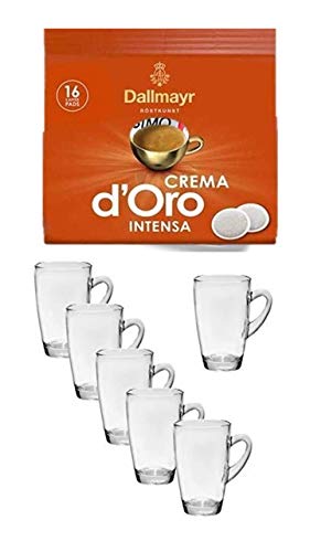 Dallmayr Crema d'Oro Intensa | 16 Kaffeepads + 6 x Glas Henkelbecher Henkel 310ml von S