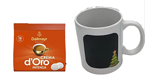Dallmayr Crema d'oro Intensa Kaffe Pads 116g -1 x 16 Pads + Bürotasse Glas mit Kreide beschriftbar von S