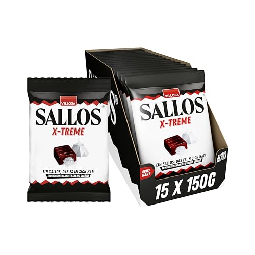 SALLOS X-treme Vorrats-Pack – Lakritz-Bonbons mit Salmiaksalz-Füllung, aus natürlichem Süßholzsaft, würzig-salzige Lakritz-Kombination, vegan, im Vorrats-Pack, 15 x 150 g SALLOS X-treme Vorrats-Pack – Lakritz-Bonbons mit Salmiaksalz-Füllung, aus natürlichem Süßholzsaft, würzig-salzige Lakritz-Kombination, vegan, im Vorrats-Pack, 15 x 150 g von SALLOS