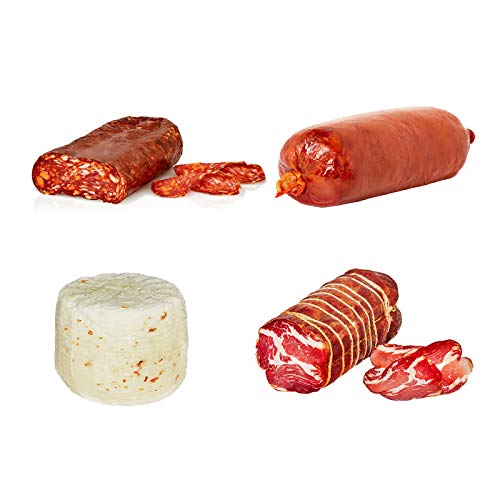 Calabria Probierbox Salumi Pasini® | Sparpackung | Nduja 200g, Pikante Spianata 900g, Pikanter Capocollo 1,3Kg und Primo Sale Scharfer Chili-Pfeffer-Käse 950g von Salumi Pasini