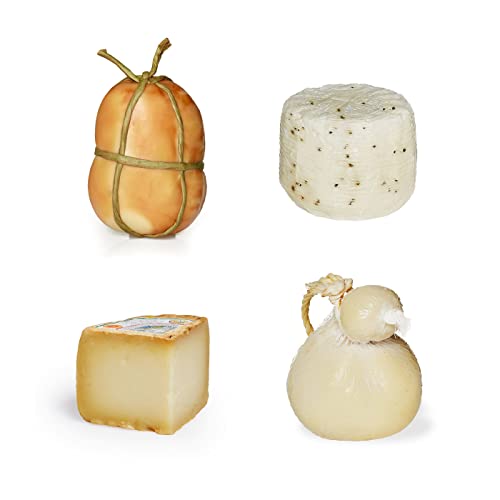 Italienische Käse-Degustationsbox | Sparpackung | Geräucherter Provola 450g, Gesalzener Primo-Käse mit Pfeffer 950g, Pecorino Toscano DOP 450g und Classic Caciocavallo 750g von Salumi Pasini