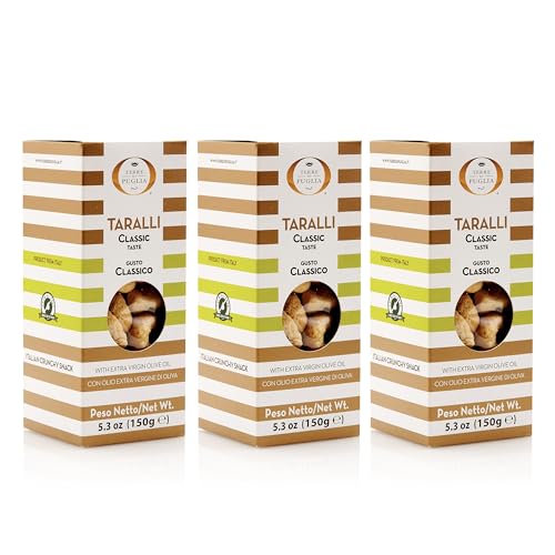 Taralli mit nativem Olivenöl extra | 3 Packungen apulische Taralli | Klassischer Geschmack | 3 Schachteln à 150 g Taralli mit nativem Olivenöl extra | 3 Packungen apulische Taralli | Klassischer Geschmack | 3 Schachteln à 150 g von Salumi Pasini