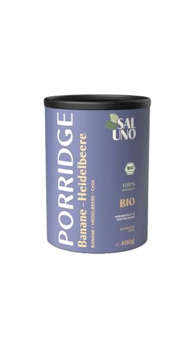 Saluno Bio Porridge Banane-Heidelbeere, mit Vollkorn-Haferflocken, Banane, Heidelbeerstückchen und Chiasamen I ohne Zuckerzusatz und ohne Zusatzstoffe I auch als Overnight Oats oder Müsli von SALUNO