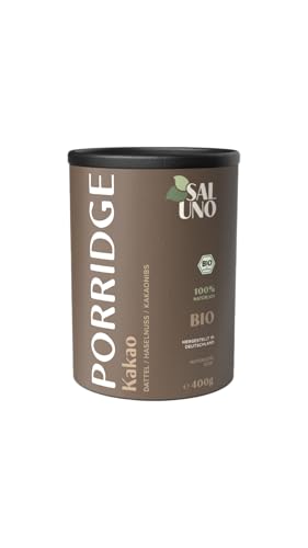 Saluno Bio Porridge Kakao, mit feinem Kakao, knackigen Haselnussstückchen, Kakaonibs und süßen Dattelstückchen I ohne Zuckerzusatz und ohne Zusatzstoffe I auch als Overnight Oats oder Müsli von SALUNO