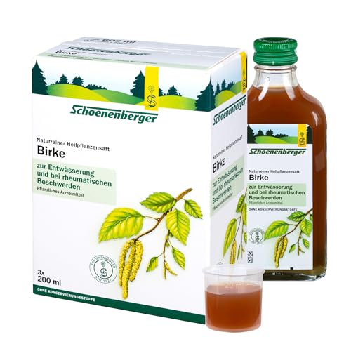 Schoenenberger - Birke naturreiner Heilpflanzensaft - 3x 200 ml (600 ml) Glasflaschen - freiverkäufliches Arzneimittel - unterstützende Behandlung rheumatischer Beschwerden von Schoenenberger