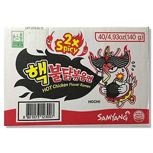 Samyang Buldak Hot Chicken Flavor Ramen 2x spicy, extra scharfe Instant Nudeln mit Hühnchengeschmack, Karton mit 40 Packungen (40 x 140g) von SAMYANG
