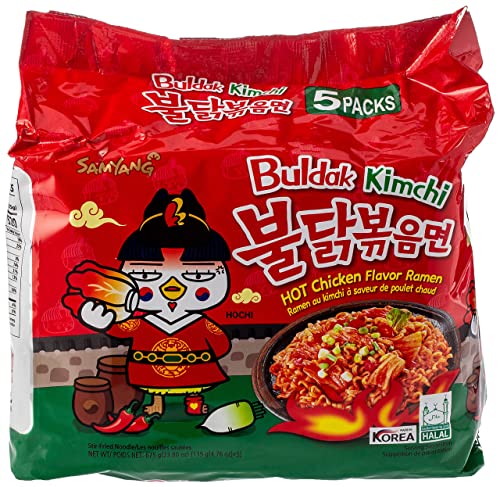 Samyang Buldak Hot Chicken Flavour Ramen mit Kimchi Geschmack, Instant Noodle, lecker koreanische Nudeln, 5er Pack (5 x 135g) von SAMYANG