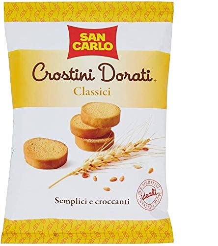 14x San Carlo Crostini Dorati Salzgebäck salziger Snack knuspriger Crouton 75g Winzige Scheiben geröstetes und gebratenes Brot 100% Italienisches Produkt von SAN CARLO