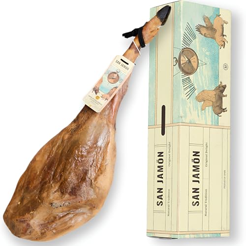 SAN JAMÓN. Ibérico Cebo Schinken 50% Ibérico Rasse. Große Reserve Ibérico Schinkenkeule von 8-9 Kilo, handwerklich hergestellt und 36 Monate in natürlicher Trockenkammer gereift. von SAN JAMÓN