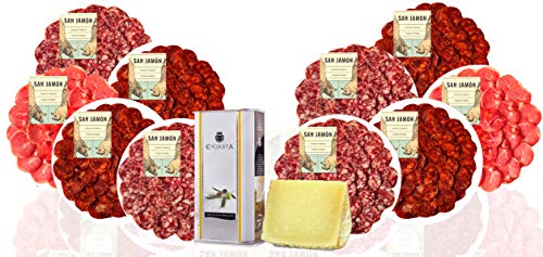 SAN JAMÓN Weihnachtsgeschenkkorb Mit Einer Auswahl An Würstchen Mit Lende, Salchichón Und Iberischer Chorizo. Manchego-Käse Und Natives Olivenöl Extra. Gourmet-Geschenk Mit Iberer 10 X 100 g von SAN JAMÓN