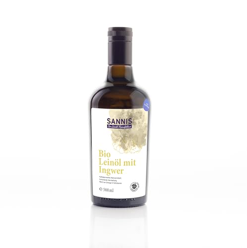 SANNIS Bio-Leinöl mit Ingwer 500 ml I Leinöl aus kontrolliert biologischem Anbau I kaltgepresst & ungefiltert I reich an Omega-3-Fettsäuren I nussig milder Geschmack für Salat, Nudeln & Kartoffeln SANNIS Bio-Leinöl mit Ingwer 500 ml I Leinöl aus kontrolliert biologischem Anbau I kaltgepresst & ungefiltert I reich an Omega-3-Fettsäuren I nussig milder Geschmack für Salat, Nudeln & Kartoffeln von SANNIS Bio-Leinöl Manufaktur