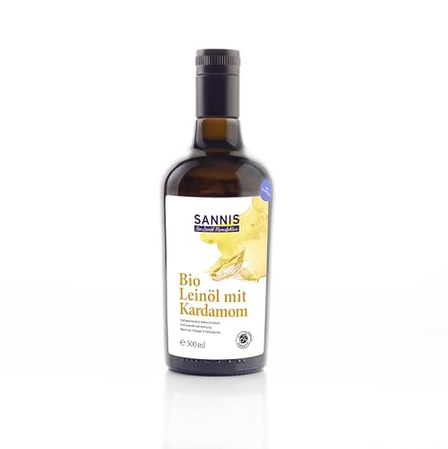 SANNIS Bio-Leinöl mit Kardamom 500 ml I Leinsamenöl aus kontrolliert biologischem Anbau I kaltgepresst & ungefiltert I reich an Omega-3-Fettsäuren I nussig milder Geschmack für Salat, Nudeln & Müsli SANNIS Bio-Leinöl mit Kardamom 500 ml I Leinsamenöl aus kontrolliert biologischem Anbau I kaltgepresst & ungefiltert I reich an Omega-3-Fettsäuren I nussig milder Geschmack für Salat, Nudeln & Müsli von SANNIS Bio-Leinöl Manufaktur