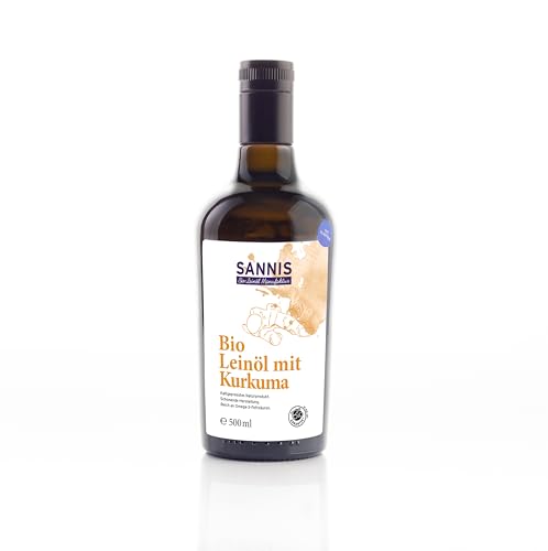 SANNIS Bio-Leinöl mit Kurkuma 500 ml I Leinöl aus kontrolliert biologischem Anbau I kaltgepresst & ungefiltert I reich an Omega-3-Fettsäuren I nussig milder Geschmack ideal für Nudel- und Reisgerichte SANNIS Bio-Leinöl mit Kurkuma 500 ml I Leinöl aus kontrolliert biologischem Anbau I kaltgepresst & ungefiltert I reich an Omega-3-Fettsäuren I nussig milder Geschmack ideal für Nudel- und Reisgerichte von SANNIS Bio-Leinöl Manufaktur
