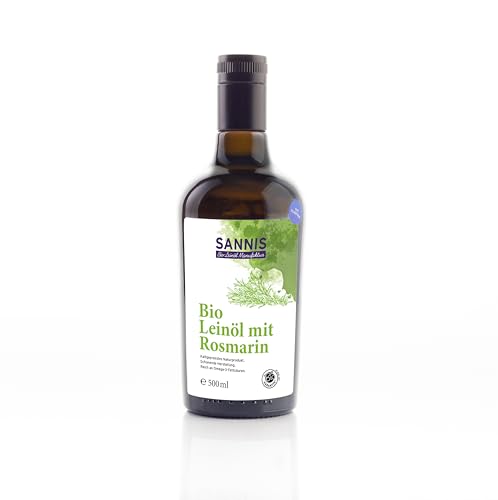 SANNIS Bio-Leinöl mit Rosmarin 500ml I Leinöl aus kontrolliert biologischem Anbau I kaltgepresst & ungefiltert I reich an Omega-3 I nussig milder Geschmack für italienische Gerichte, Fisch & Fleisch SANNIS Bio-Leinöl mit Rosmarin 500ml I Leinöl aus kontrolliert biologischem Anbau I kaltgepresst & ungefiltert I reich an Omega-3 I nussig milder Geschmack für italienische Gerichte, Fisch & Fleisch von SANNIS Bio-Leinöl Manufaktur