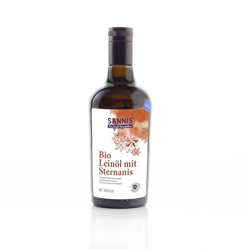 SANNIS Bio-Leinöl mit Sternanis 500 ml I Leinöl aus kontrolliert biologischem Anbau I kaltgepresst & ungefiltert I reich an Omega-3-Fettsäuren I nussig milder Geschmack ideal für Desserts & Süßspeisen SANNIS Bio-Leinöl mit Sternanis 500 ml I Leinöl aus kontrolliert biologischem Anbau I kaltgepresst & ungefiltert I reich an Omega-3-Fettsäuren I nussig milder Geschmack ideal für Desserts & Süßspeisen von SANNIS Bio-Leinöl Manufaktur