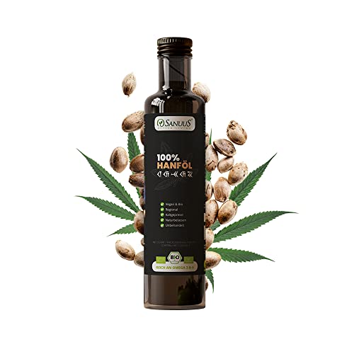 SANUUS Bio Hanföl kaltgepresst 500ml - Rein aus Naturland Hanfsamen ungeschält Bio - Premium Hanföl Bio aus Deutschland zum Braten und Kochen - Reich an Omega 3-6-9 Fettsäuren von SANUUS Better Living