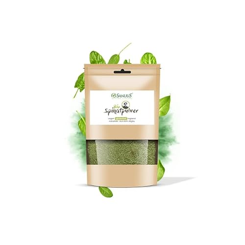 SANUUS Bio Spinatpulver 500g mit 32% Eiweiß aus 100% Spinat, gemahlen High Protein für Superfood Smoothies, Saft - natürliche Lebensmittelfarbe zum Backen, für Soßen, Suppe, Brot oder Gebäck - vegan von SANUUS Better Living