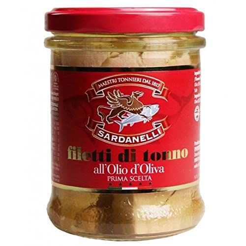 'Dose aus Glas von Thunfisch-Filets von Erste Wahl. Meister tonnieri "Sardanelli. Produkt gearbeitet komplett in Italien VV. GR 200 'Dose aus Glas von Thunfisch-Filets von Erste Wahl. Meister tonnieri "Sardanelli. Produkt gearbeitet komplett in Italien VV. GR 200 von SARDANELLI