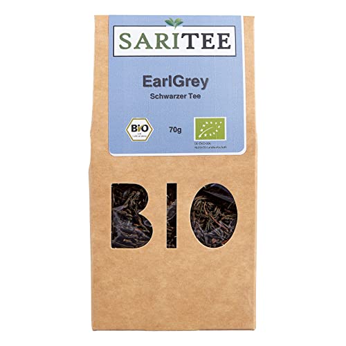 SARITEE Bio EarlGrey Schwarztee lose I Loser Schwarzer Tee aus kontrolliert biologischem Anbau I Feine Teeblätter in bester Blatt-Qualität I Earl Grey mit natürlichem Bergamotte Aroma I 70g von SARITEE