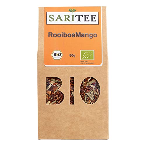 SARITEE Bio RooibosMango lose I Rooibostee mit erlesenen Früchten aus kontrolliert biologischem Anbau I Früchtetee lose I Früchtetee Bio I Erfrischender Frucht Tee I Premium Tee I 80 g von SARITEE