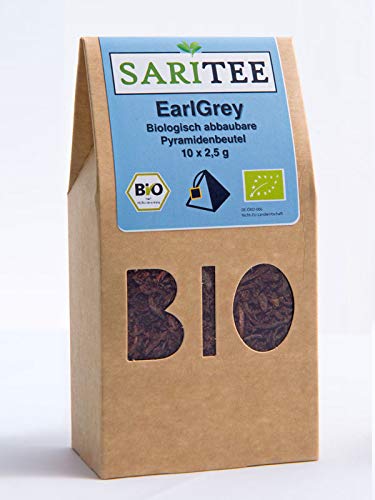 SARITEE Bio EarlGrey Schwarztee I Schwarzer Tee aus kontrolliert biologischem Anbau I Im biologisch abbaubaren Pyramidenbeutel I Earl Grey mit natürlichem Bergamotte Aroma I 10 x 2,5 g von SARITEE