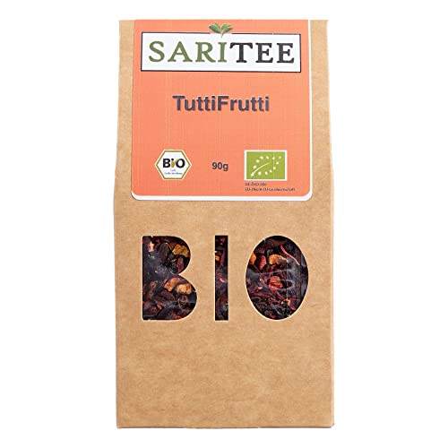 SARITEE Bio TuttiFrutti lose I Früchtee mit erlesenen Früchten aus kontrolliert biologischem Anbau I Früchtetee lose I Früchtetee Bio I Erfrischender Frucht Tee I Premium Tee I 90 g von SARITEE