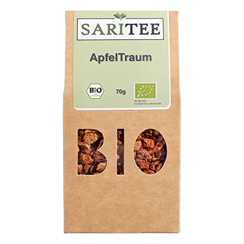 SariTee Bio ApfelTraum Früchtetee I Loser Apfeltee aus getrockneten Apfelstückchen I Erfrischend-fruchtig - warm und kalt ein Genuss I Aus kontrolliert biologischem Anbau I 70 g von SARITEE