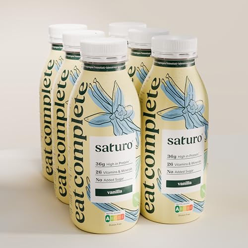 Saturo Trinknahrung Vanilla | Astronautennahrung | 36g Protein, zuckerfrei, 400kcal | Trinknahrung Mit Wertvollen Nährstoffen | 6 x 400ml von SATURO