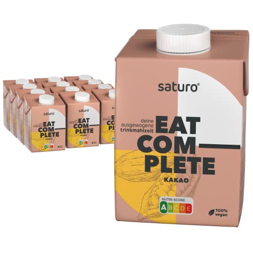 Saturo Trinkmahlzeit Kakao | Astronautennahrung Mit Protein & 500kcal | Vegane Trinknahrung Mit Wertvollen Nährstoffen, Schokolade | 12 x 500 ml von SATURO