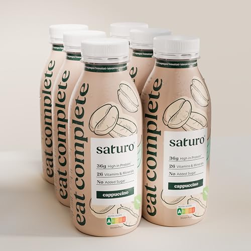 Saturo Trinknahrung Cappuccino | Astronautennahrung | 36g Protein, zuckerfrei, 400kcal | Trinknahrung Mit Wertvollen Nährstoffen | 6 x 400ml von SATURO
