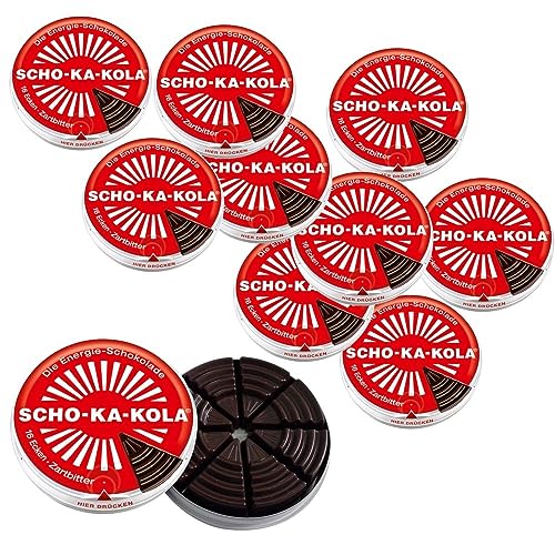 10er SET Scho-Ka-Kola Zartbitter Schokolade 100 g Dose / Energie-Schokolade / SchoKaKola von SCHO-KA-KOLA