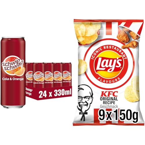 Erfrischend und Knusprig: SCHWIPSCHWAP Das Original Cola & Orange (24x0,33L) & Lay's KFC Kentucky Fried Chicken (9x150G), Cola Geschmack trifft auf herzhafte Chips von SCHWIPSCHWAP
