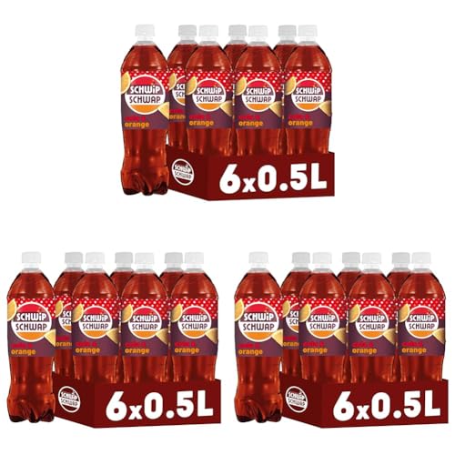 SCHWIPSCHWAP, Das Original – Koffeinhaltiges Cola-Erfrischungsgetränk mit Orange in Flaschen aus 100% recyceltem Material, EINWEG (6 x 0.5 l) (Packung mit 3) von SCHWIPSCHWAP