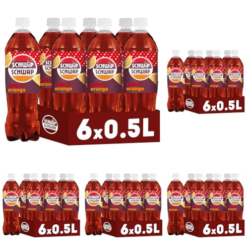 SCHWIPSCHWAP, Das Original – Koffeinhaltiges Cola-Erfrischungsgetränk mit Orange in Flaschen aus 100% recyceltem Material, EINWEG (6 x 0.5 l) (Packung mit 5) von SCHWIPSCHWAP