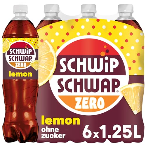 SCHWIPSCHWAP Lemon ohne Zucker – Koffeinhaltiges Cola-Erfrischungsgetränk mit Orange und Zitrone in Flaschen aus 100% recyceltem Material, EINWEG (6 x 1.25 l) von SCHWIPSCHWAP