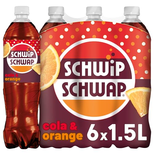 SCHWIPSCHWAP, Das Original – Koffeinhaltiges Cola-Erfrischungsgetränk mit Orange in Flaschen aus 100% recyceltem Material, EINWEG (6 x 1.5 l) von SCHWIPSCHWAP