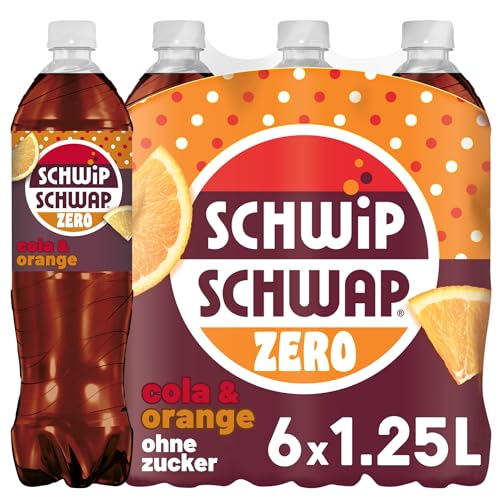 SCHWIPSCHWAP ohne Zucker – Koffeinhaltiges Cola-Erfrischungsgetränk mit Orange in Flaschen aus 100% recyceltem Material, EINWEG (6 x 1.25 l) von SCHWIPSCHWAP
