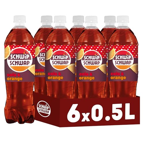 SCHWIPSCHWAP, Das Original – Koffeinhaltiges Cola-Erfrischungsgetränk mit Orange in Flaschen aus 100% recyceltem Material, EINWEG (6 x 0.5 l) von SCHWIPSCHWAP