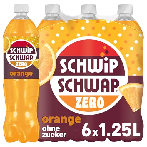 Schwip Schwap Zero Orange, Erfrischungsgetränk mit Orangengeschmack in Flaschen aus 100 Prozent recyceltem Material, EINWEG (6 x 1.25 l) von SCHWIPSCHWAP