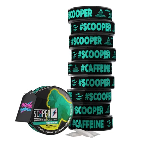 SCOOPER Energy 10x Fresh Mint Xtra Strong | 80 MG Koffein pro Pouch | 12 Pouches pro Dose | Zuckerfrei & Vegan | Energy Drink Alternative | Energy Booster Pouches von Scooper