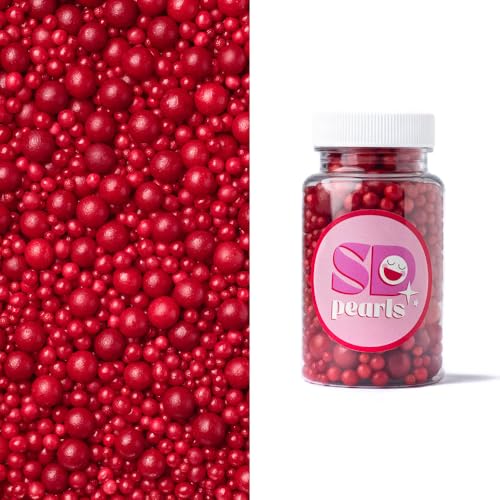 SD Pearls Zuckerperlen, Essbare Zucker Perlen, Tortendeko Streusel Perlen, Zucker Dekorperlen Für Keksen, Kuchen, Cupcakes, Dessertdekoration (Bordeaux, 3,4,5,7,10mm, 100g) von SD Pearls