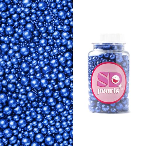 SD Pearls Zuckerperlen, Essbare Zucker Perlen, Tortendeko Streusel Perlen, Zucker Dekorperlen Für Keksen, Kuchen, Cupcakes, Dessertdekoration (Metallic Dunkelblau, 3,4,5,7,10mm, 100g) von SD Pearls