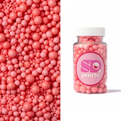 SD Pearls Zuckerperlen, Essbare Zucker Perlen, Tortendeko Streusel Perlen, Zucker Dekorperlen Für Keksen, Kuchen, Cupcakes, Dessertdekoration (Rosa, 3,4,5,7,10mm, 100g) von SD Pearls