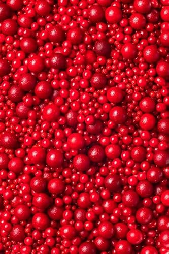 SD Pearls Zuckerperlen, Essbare Zucker Perlen, Tortendeko Streusel Perlen, Zucker Dekorperlen Für Keksen, Kuchen, Cupcakes, Dessertdekoration (Rot, 3,4,5,7,10mm, 1000g) von SD Pearls