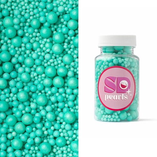 SD Pearls Zuckerperlen, Essbare Zucker Perlen, Tortendeko Streusel Perlen, Zucker Dekorperlen Für Keksen, Kuchen, Cupcakes, Dessertdekoration (Türkis, 3,4,5,7,10mm, 100g) von SD Pearls