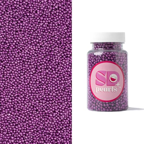 SD Pearls Zuckerperlen, Metallic Perlen, Essbare Zucker Perlen, Tortendeko Streusel Perlen, Zucker Dekorperlen Für Keksen, Kuchen, Cupcakes, Donuts, Dessertdekoration (Metallic Fuchsia, 100g) von SD Pearls