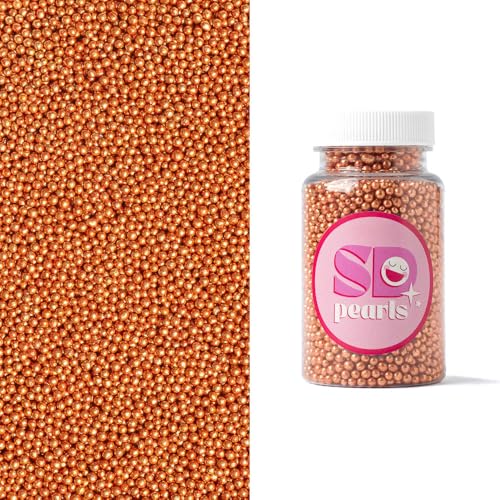 SD Pearls Zuckerperlen, Metallic Perlen, Essbare Zucker Perlen, Tortendeko Streusel Perlen, Zucker Dekorperlen Für Keksen, Kuchen, Cupcakes, Donuts, Dessertdekoration (Metallic Kupfer, 100g) von SD Pearls