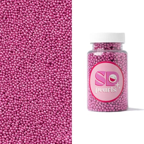 SD Pearls Zuckerperlen, Metallic Perlen, Essbare Zucker Perlen, Tortendeko Streusel Perlen, Zucker Dekorperlen Für Keksen, Kuchen, Cupcakes, Donuts, Dessertdekoration (Metallic Rosa, 100g) von SD Pearls