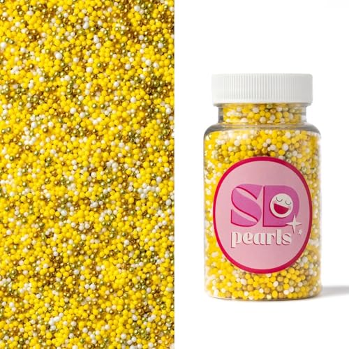 SD Pearls Zuckerperlen, Mix Perlen, Essbare Zucker Perlen, Tortendeko Streusel Perlen, Zucker Dekorperlen Für Keksen, Kuchen, Cupcakes, Donuts, Dessertdekoration (Gelb, 500g) von SD Pearls