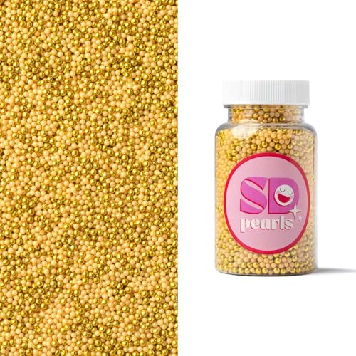 SD Pearls Zuckerperlen, Mix Perlen, Essbare Zucker Perlen, Tortendeko Streusel Perlen, Zucker Dekorperlen Für Keksen, Kuchen, Cupcakes, Donuts, Dessertdekoration (Gold, 100g) von SD Pearls